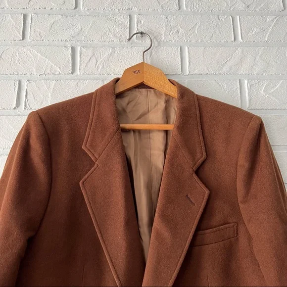 Vintage wool silk oversize warm brown blazer jacket coat - Picture 5 of 13
